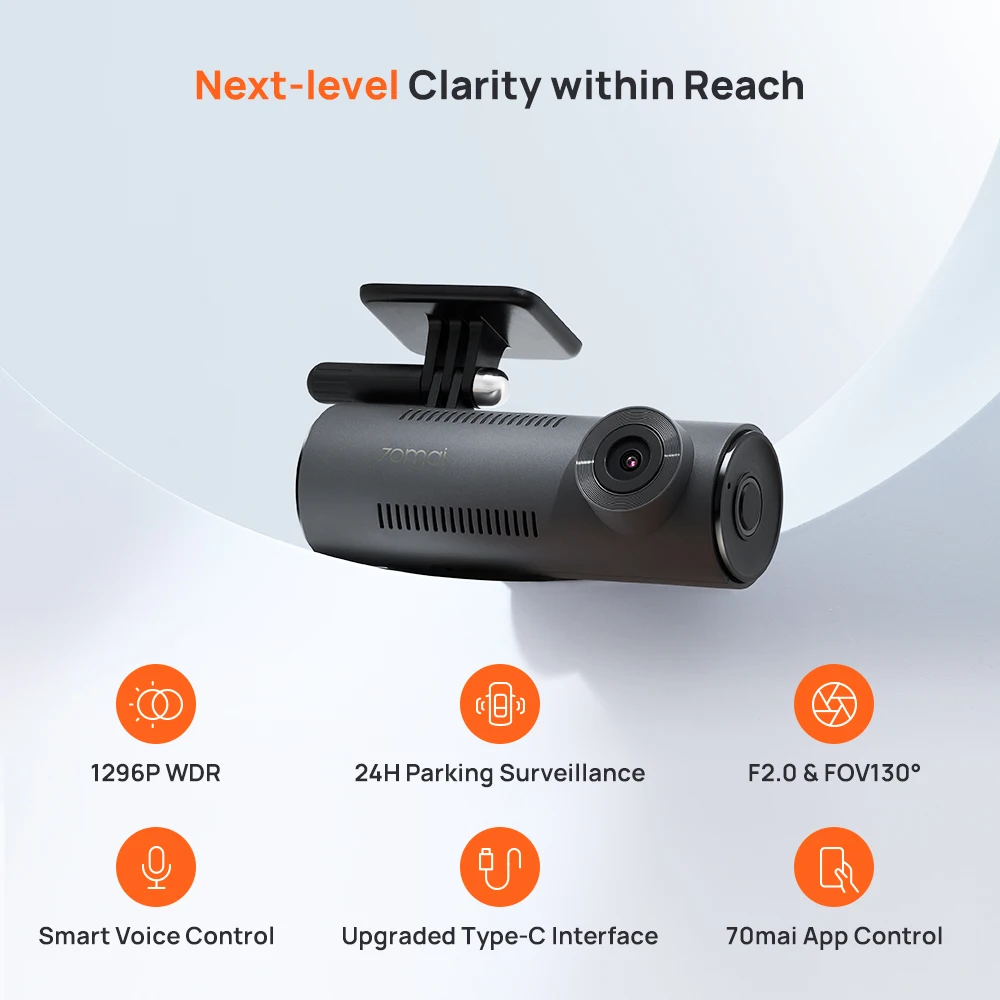 【New】70mai Dash Cam M310 1296P Resolution 130°FOV Smart Voice Control Support 24H Parking Guard Night Vision 70mai M310 Car DVR