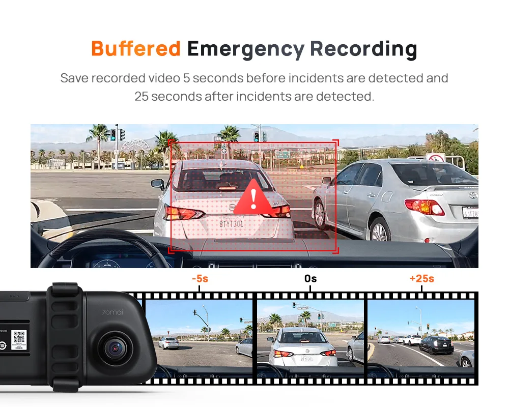 9.35'' Touch Screen 70mai Rearview Dash Cam S500 1944P 3K Super Capacitor Car DVR Dual-Channel HDR Voice Control Car Recorder