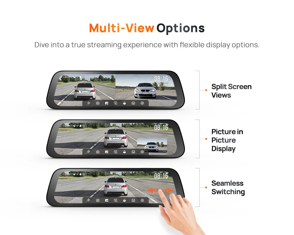 9.35'' Touch Screen 70mai Rearview Dash Cam S500 1944P 3K Super Capacitor Car DVR Dual-Channel HDR Voice Control Car Recorder