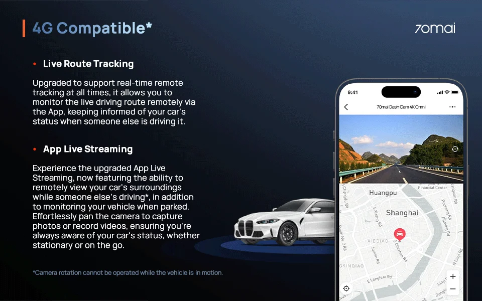 70mai Dash Cam 4K Omni X800 Front Rear Set 360° Rotating 4G Module UP04 Supercapacitor Real-time Alert Remote Control 70mai X800